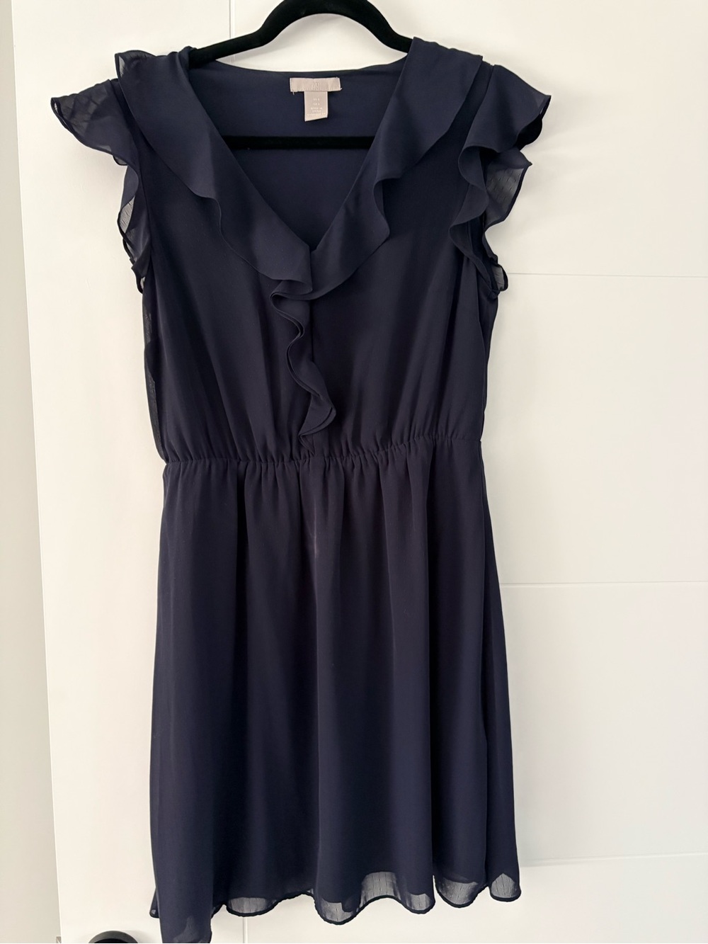 H&M Navy Ruffle V-Neck Mini Dress - Picture 2 of 4